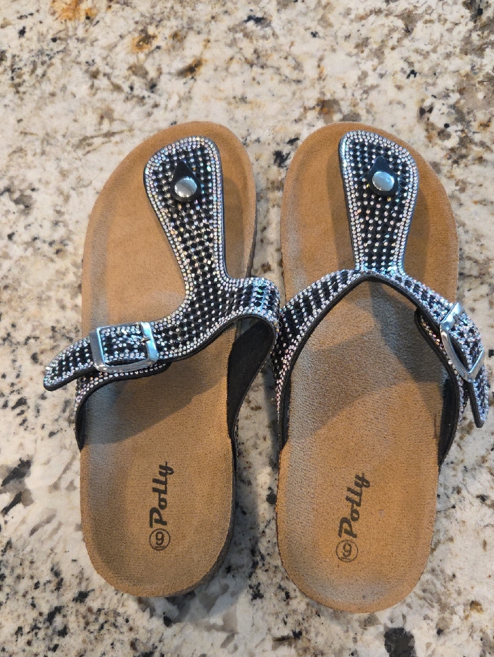 Black Rhinestone Thong Sandals